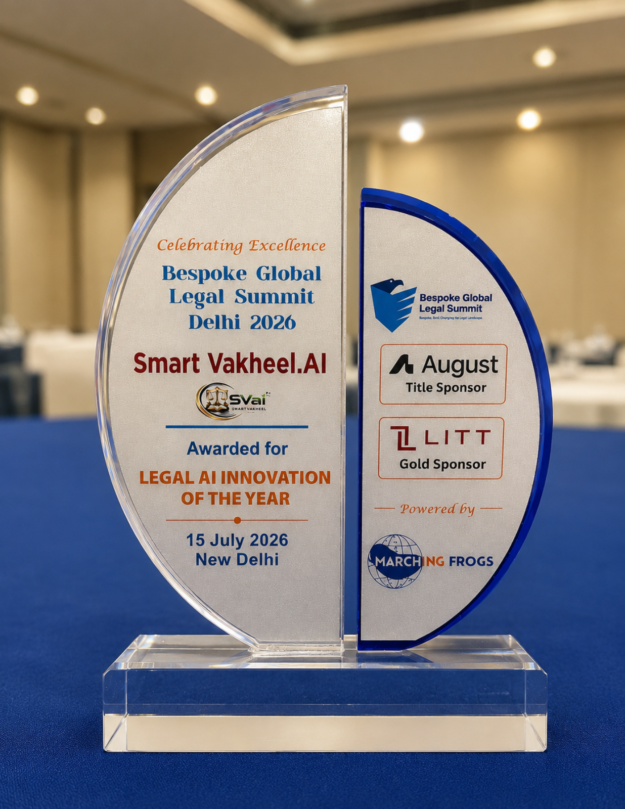 SmartVakheel.AI award recognition certificate - India
